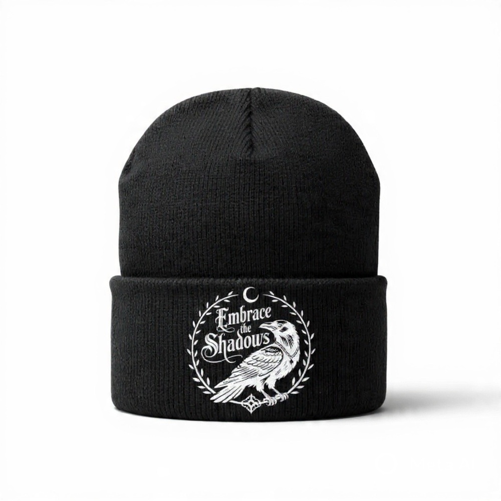Embrace the Shadows Crow Black Beanie
